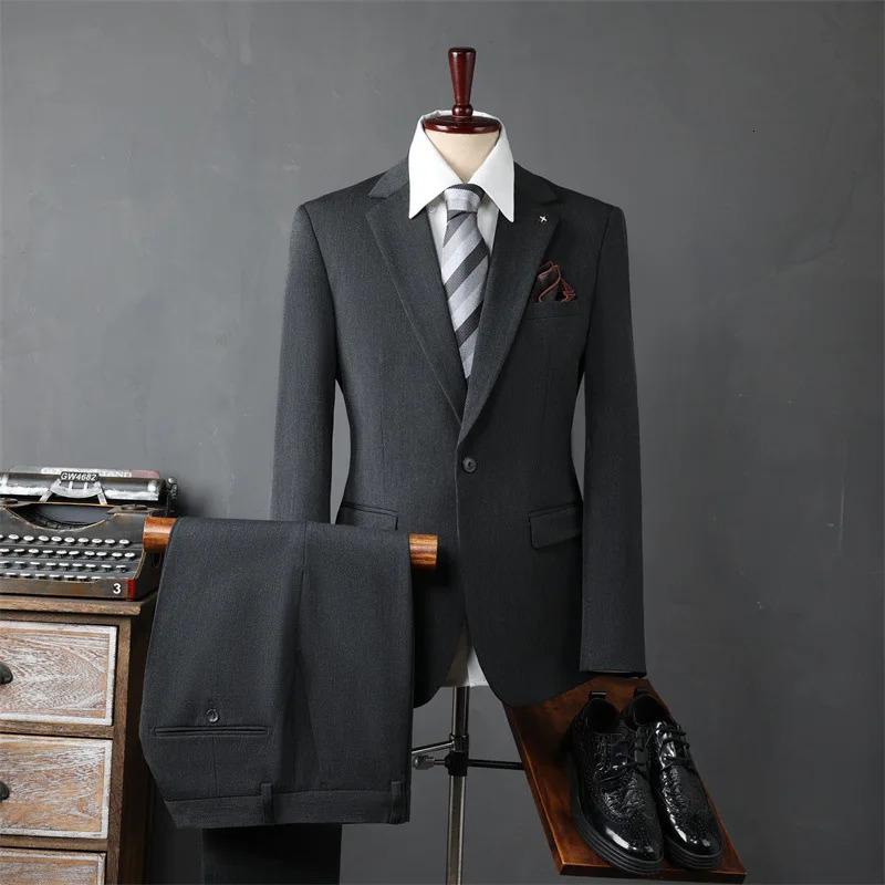 Classic mens suit wedding banquet groom slim fit jacket pants two formal event mens business attire 250402