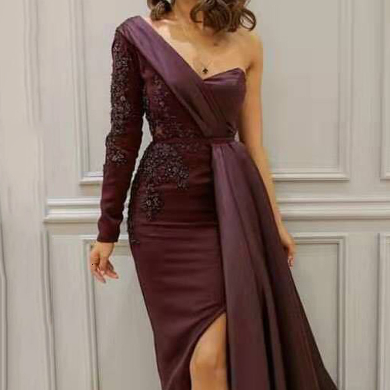2025 New Summer Dress for Dinner Party One Shoulder Style Slit to Show Off Slimming Plus Size Slim Fit Evening Dress