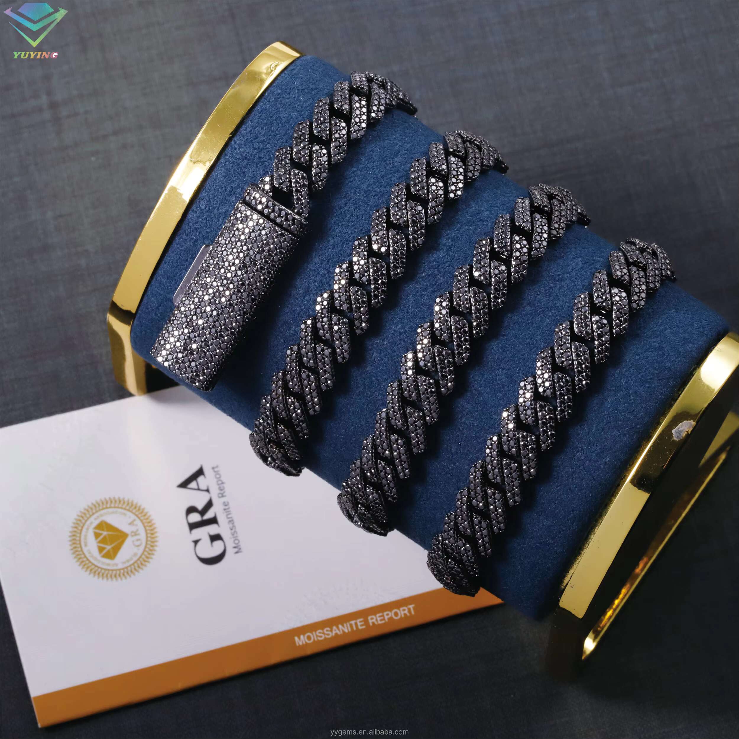 VVS Black Diamond 2rows 10mm 12mm S925 Silver Hip Hop Necklace For Men Black Moissanite Cuban Link Chain For Fashion Jewelry