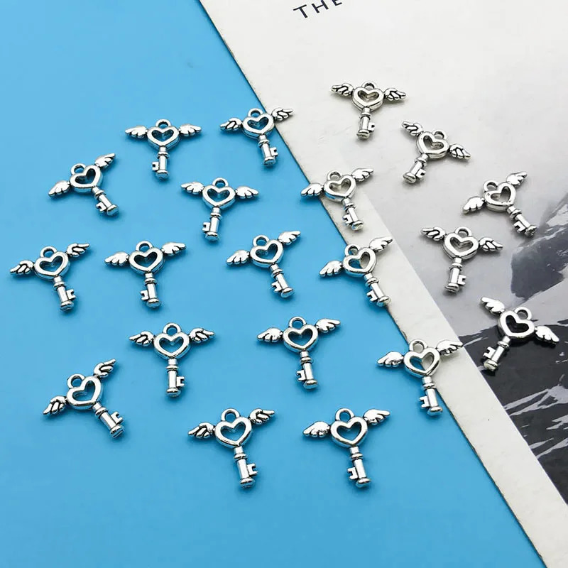 1020 antique silver angel wing keys heartshaped creative charm jewelry making bracelets necklaces keychains DIY handles 250325