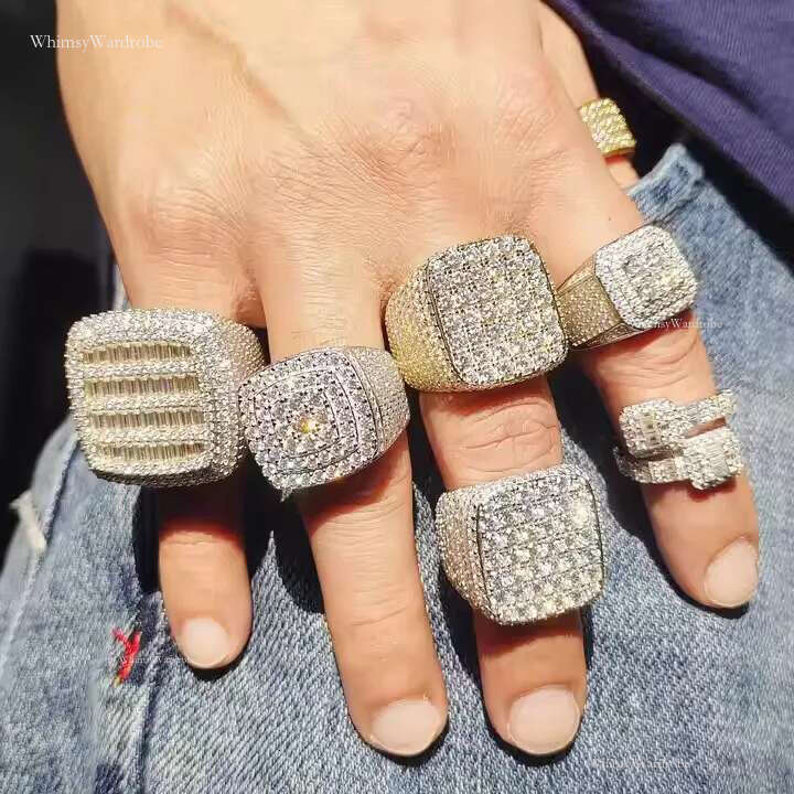 Iced Out Sier Big Da Mens Real Dia Have a certificate Moissanite Ring sier Cross Rings Hip Hop Women Jewelry Free shipping