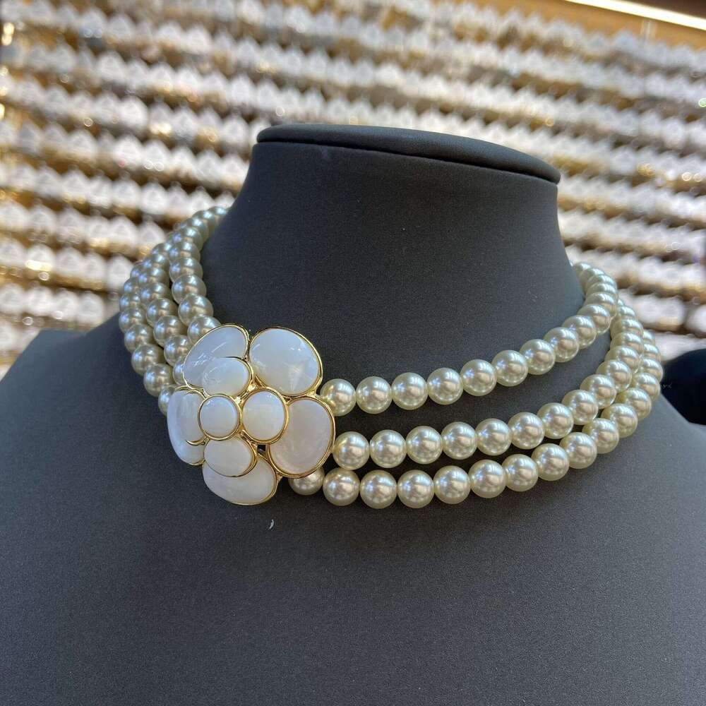 Vintage Real Gold Plated French Retro Natural Necklaces White Shell Camellia Pearl Necklace Earrings Ring Set