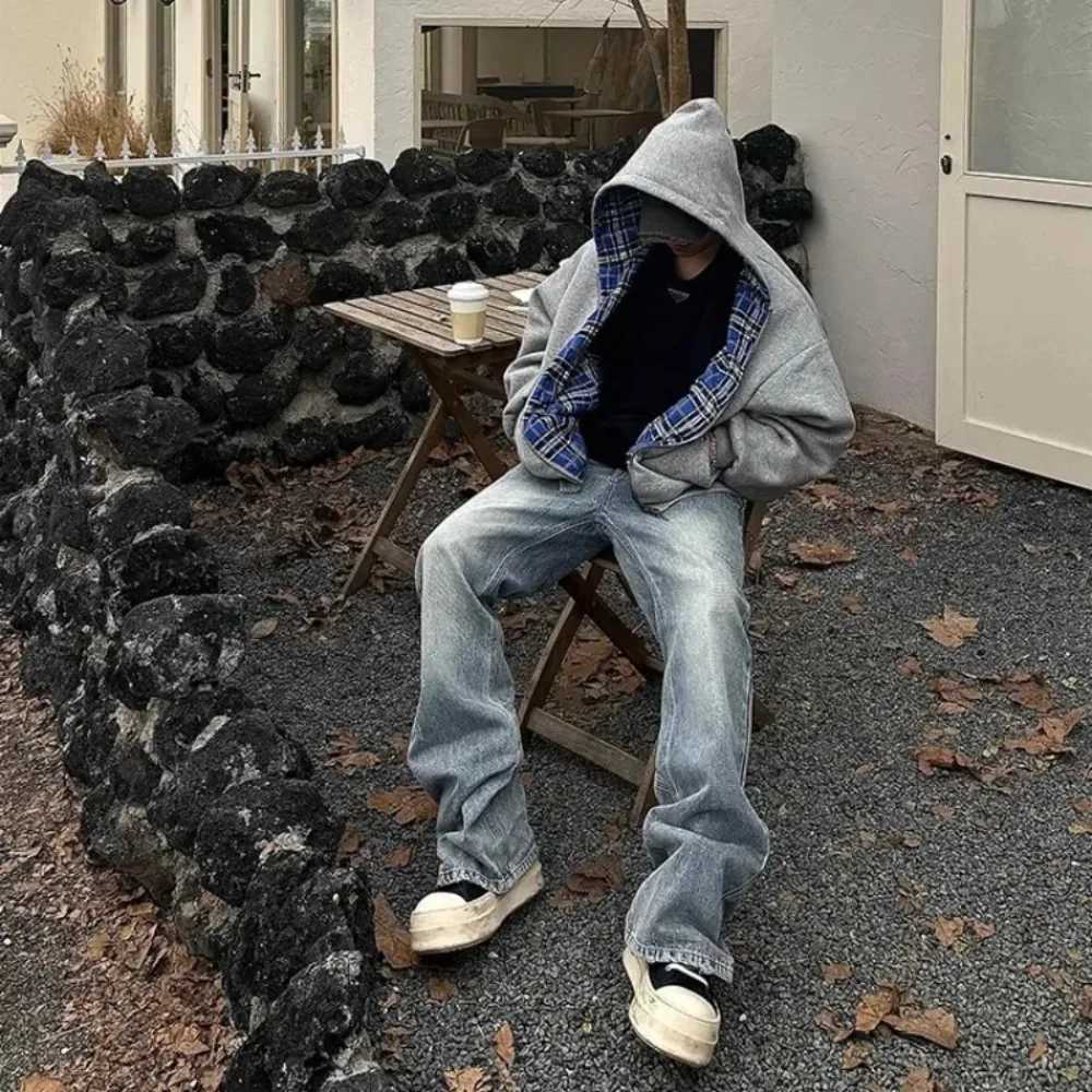 Grey Casual Spring Oversized Reversible Hoodies Women Men Streetwear Clothes Hoodie With Plaid Lining Sweatshirt Streetwear Tops W251106