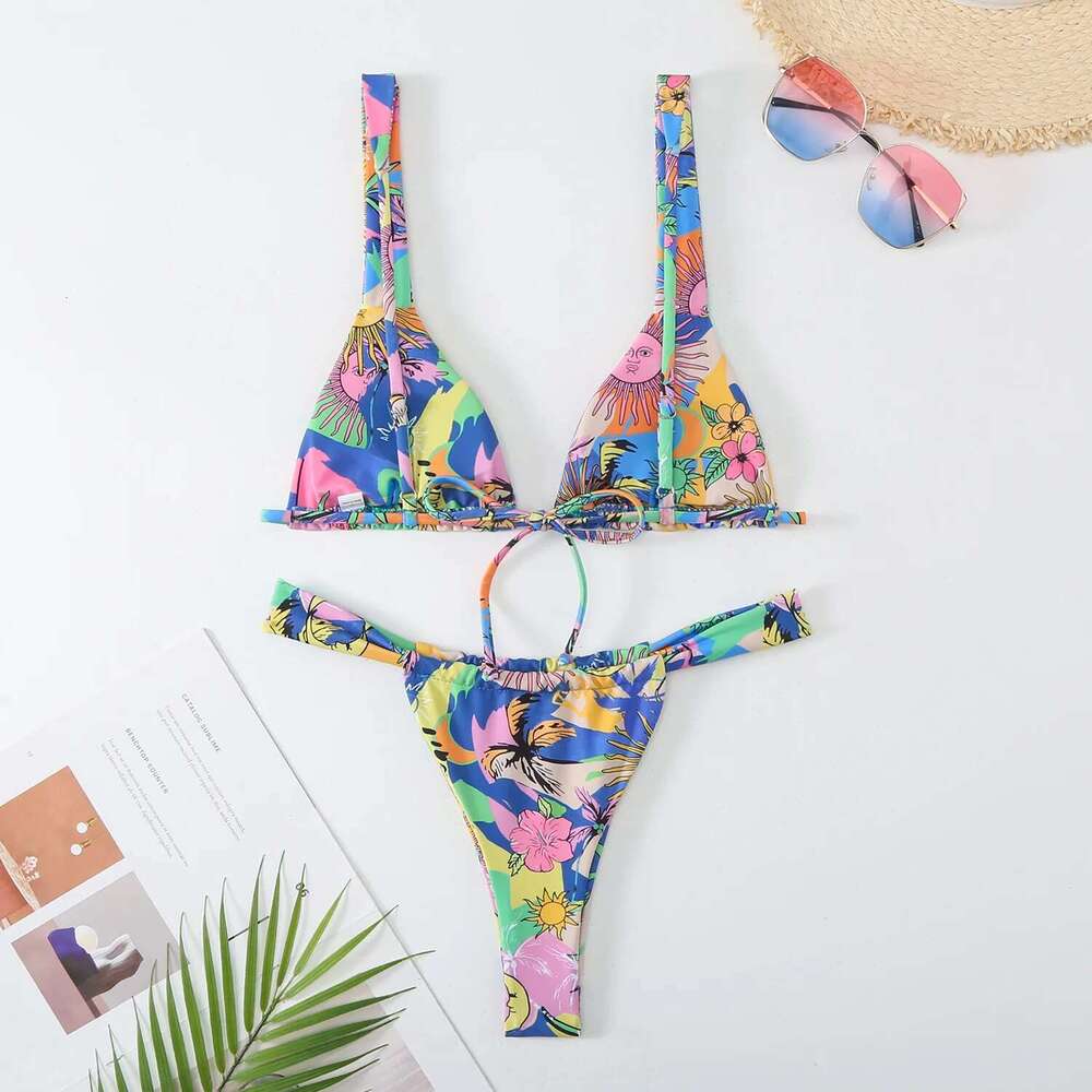 Lovely wer Print Bikini Set Women 2024 Low Waist 2-piece Swimsuit Sexy Thong Swimwear Summer Beach Vacation Bathing Suit New