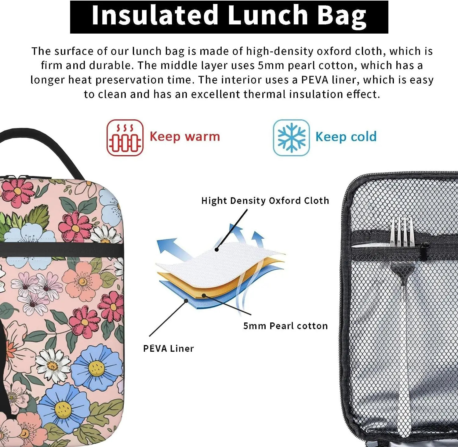 Black Cat Lunch Box Fun Bag for Children Teenagers Girl Adults Coolers Insulated Flower School Work Travel 250401