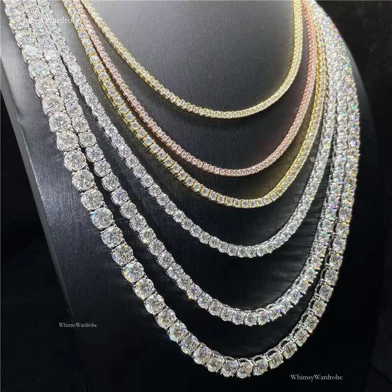 Iced Out Chains Sier S 2-5mm VVS1 Moissanite Tennis Chain Necklace Women and Men