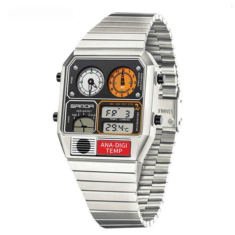 DHwatches Sanda Hot-Selling Square Steel Band Thermometer Stopwatch Chronograph Multi-Function Electronic Watch - view 6