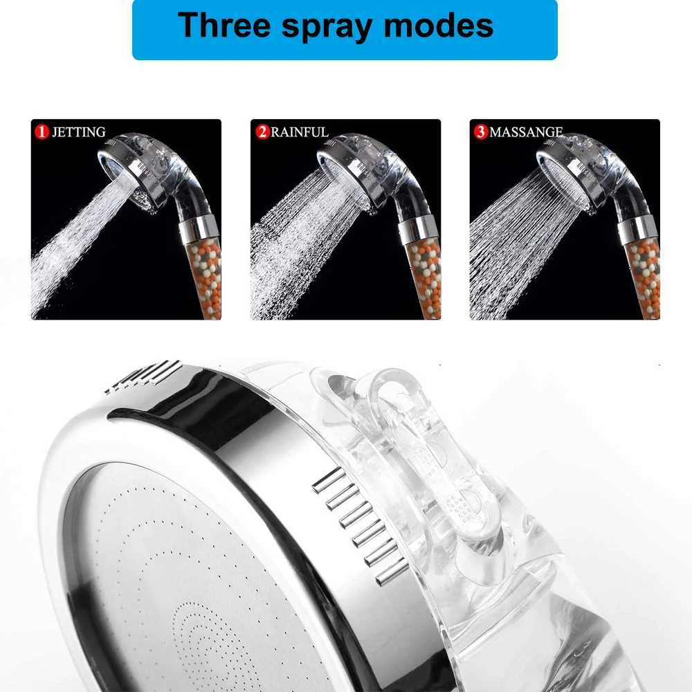 ZL Bathroom Pressurized Anion Mineral Balls 3 Modes Adjustable High Pressure Hand Filter Spa Shower Head Set with Hose Bracket C251220