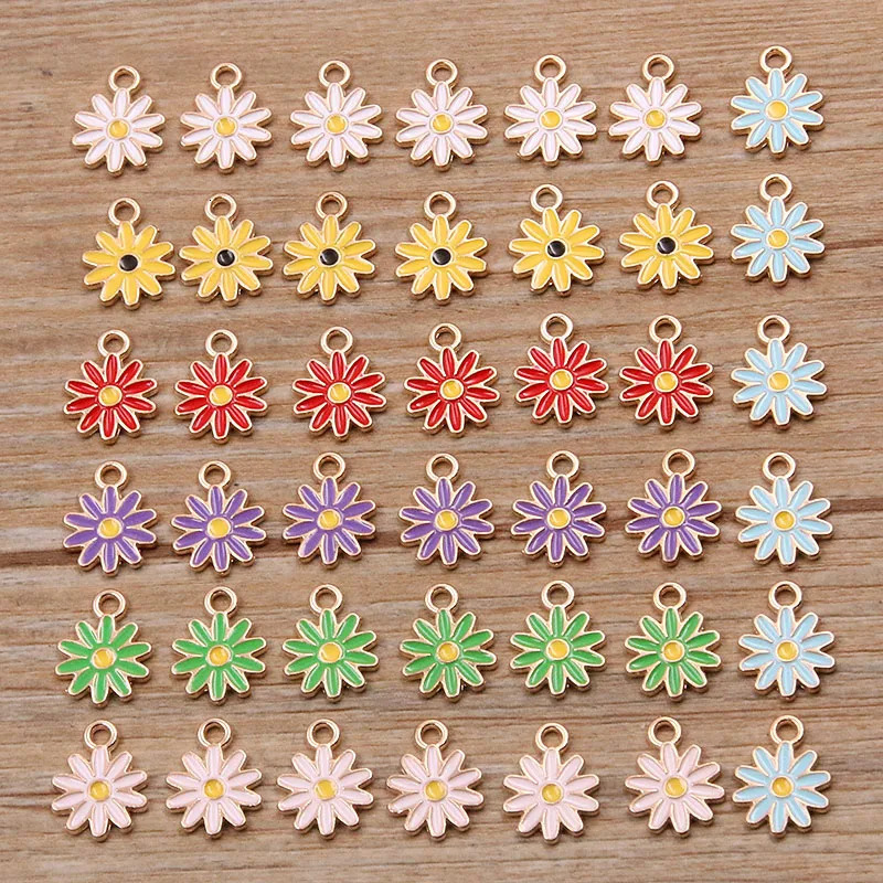 20Pcs 7Color 10x1M alloy metal drip oil colored lock daisy charm flower plant pendant for DIY bracelet necklace jewelry making 250325