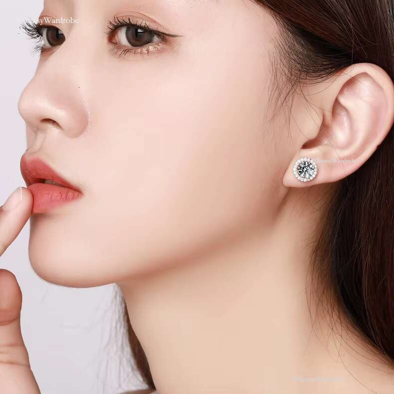 Hip Hop Classic Sier VVS D Color 1CT 2CT Moissanite S Full Dia Earrings for Women Wedding Jewelry