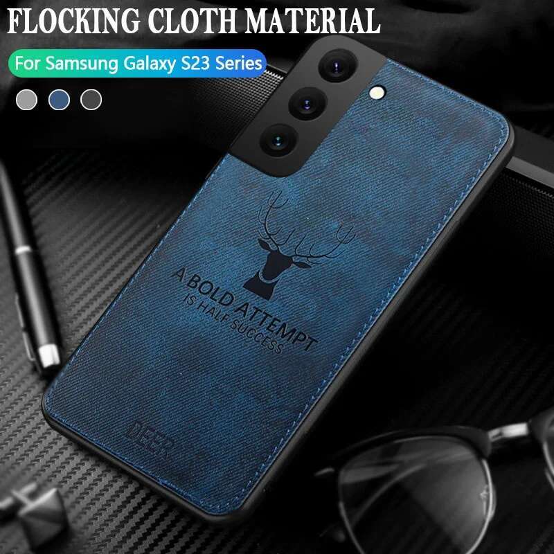 Slim Fabric Skin Deer Case For Samsung Galaxy S23 FE S22 S21 S24 Ultra A15 A25 A35 A55 A34 A52 A54 5G Hard Back Cover