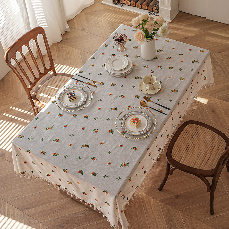 Fresh and waterproof tablecloth, polyester-cotton coffee table mat, embroidered, waterproof and dustproof. MK7U01