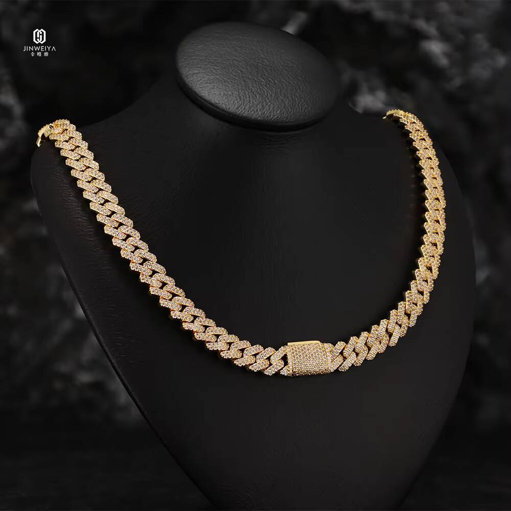 JWY 10mm Diamond Cuban Link Chain Moissanite Necklace 925 Sterling Silver Gold Plated Hip Hop Necklace Iced Out Men Chain