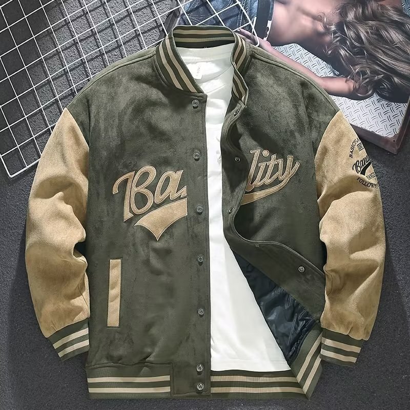 Suede Baseball Designer Jacket Jacket Men's Autumn Winter American Retro Coat Spring Autumn Loose Top Embroidered Bomber Jacket Trendy