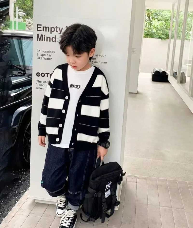 2025 Spring Autumn Boys Thin Lightweight Open-Front Knit Cardigan Kids Sweater L251104