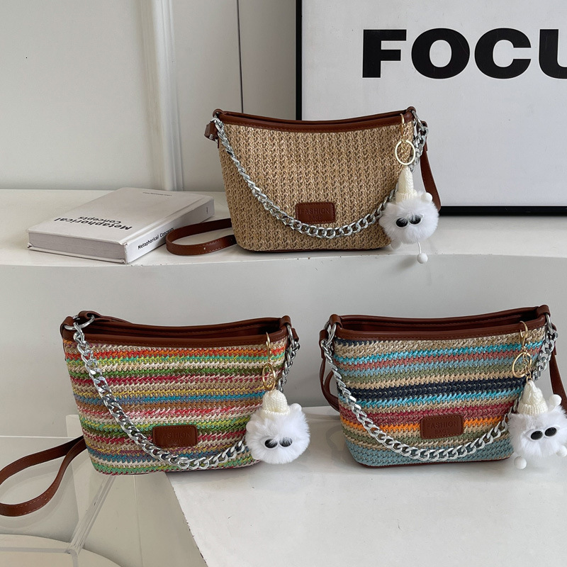 2025S Designer Women S Bag Bucket For Women Chiond Rainbow Color Summer Style Shoulder Bag Versatile New Woven Crossbody Bag