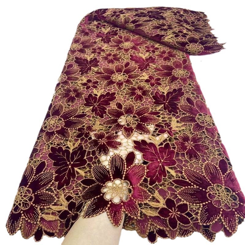 African Guipure Lace Fabric With Velvet 2024 High Quality Lace Nigerian Cord Lace Fabric Laser Embroidery Lace Senegal Style 240618