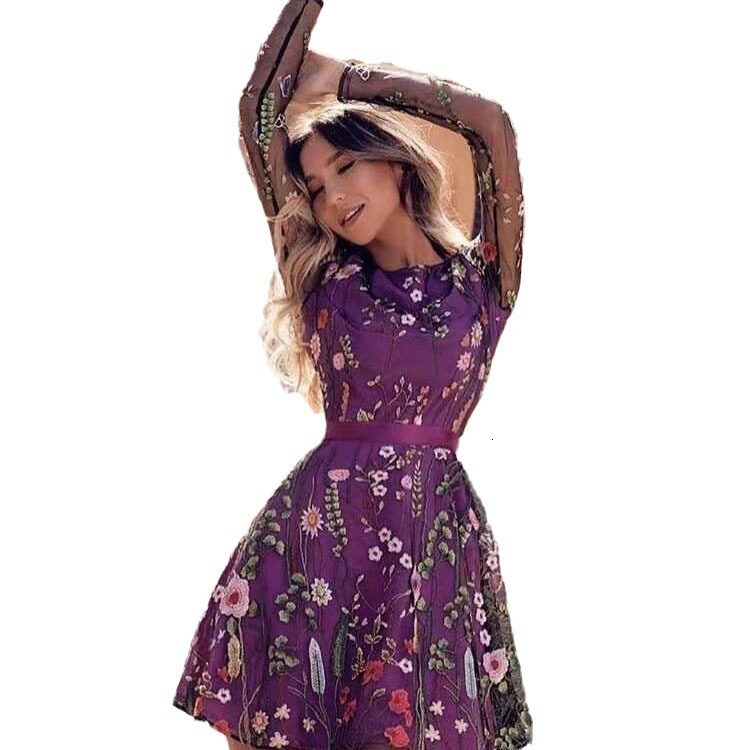 2025 Spring New Womens Dress Embroidered Bohemian Flower A-line Short Skirt