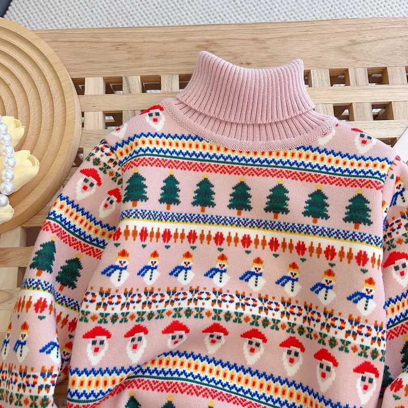 Winter Chritmas Children Girls Sweater Cotton Santa Contrast Toddler Girls Pullovers Loose Velvet Thick Infant Babys Girls Tops L251104