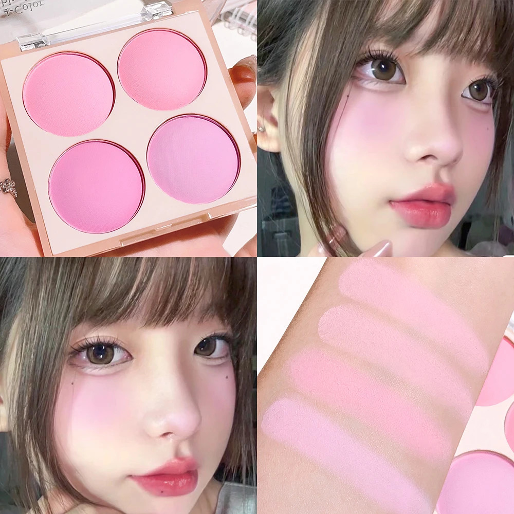 4color powder blusher bright warm natural nude makeup effect lasting 250325