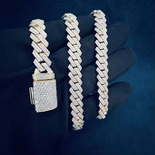 Luxury Elegant 13mm Raised Prong Set Cuban Chain Moissanite Studded Cuban Link Chains for Sale at Best Prices