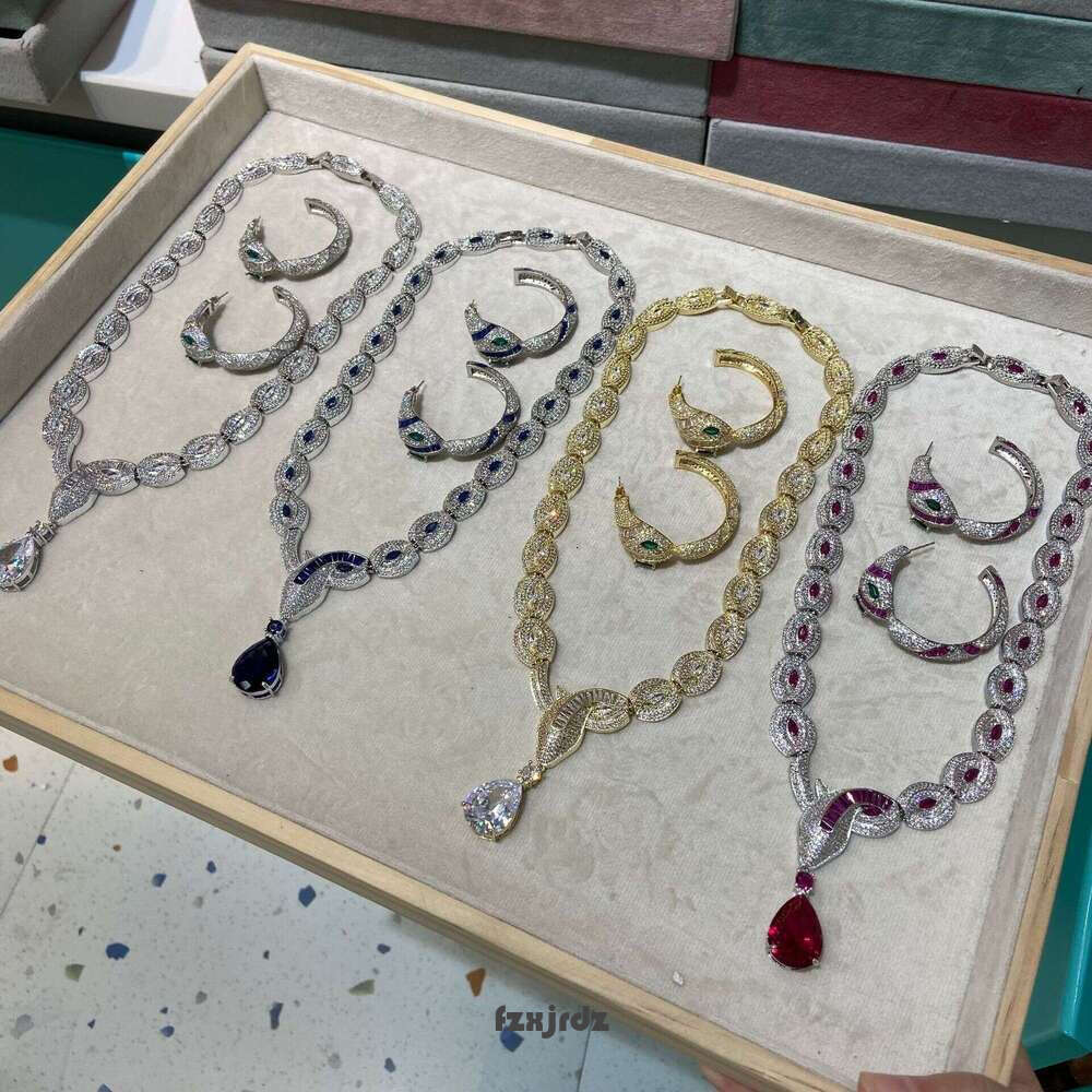 New Snake-Shaped Water Drop Necklace No. 5 Hoop Earrings Gold-Plated High-End Luxury Style Women's Dress Earrings Jewelry set