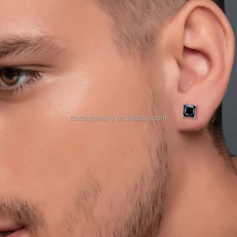 Fashion 1Ct Black Moissanite Earrings Exquisite Asscher Cut Square S925 Silver Moissanite Ear Studs