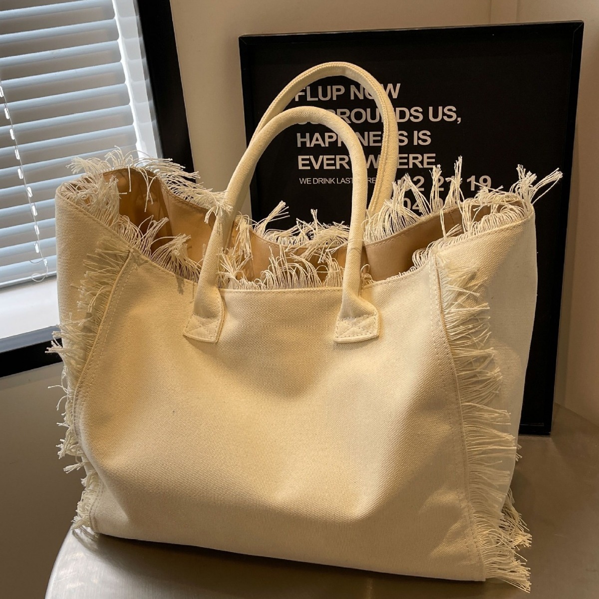 New Beach Large Capacity Shoulder Handmade Tassel Printed Tote Bag