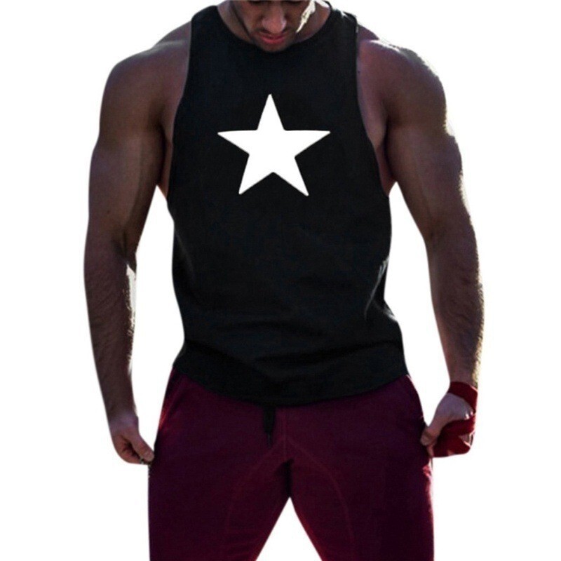 Mens solid color U-neck sleeveless casual sports gym plus size sports tight vest for men