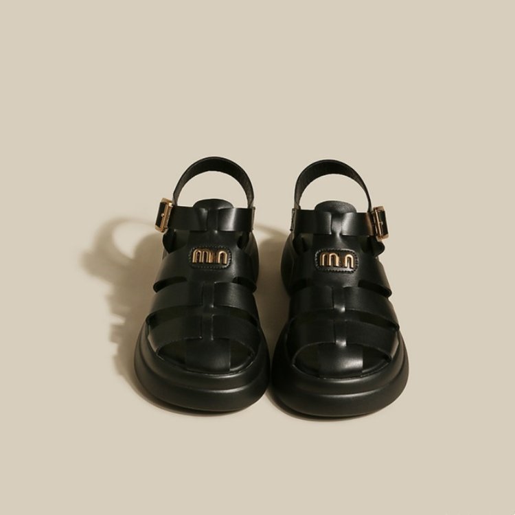 designer shoes 2025 new Women's thick-soled black sporty peep-toe Roman sandals style for summer and autumn fashionable and casual sandals for wo