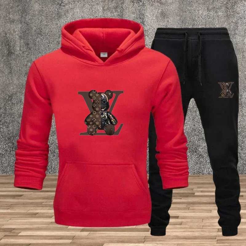 Mens Printed Casual Hooded Sweatshirt 2-piece Set Fitness Sportswear Set Mens Street Jogging Sportswear Set New Style 2025XJ251106