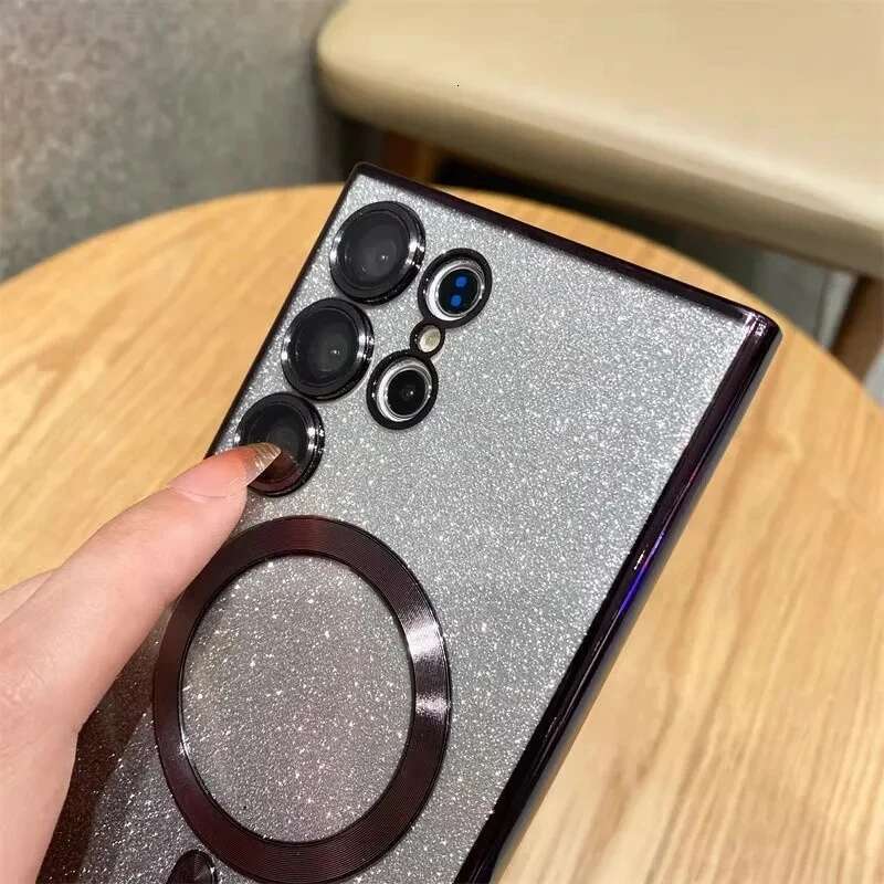 Glitter Magnetic Woman Case Magsafe For Samsung Galaxy S24 S23 S22 S25 Ultra Plus Accessories Wireless Charging Cover