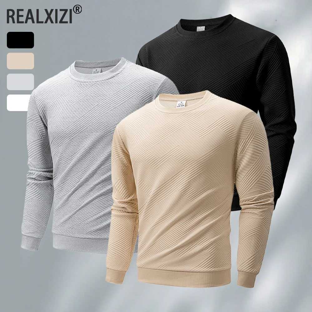 Autumn Mens Pullover Crew Neck Sweatshirts Solid Color Long Sleeve Warm Slim Jacquard Sweaters Men Pullover Tops Streetwear W251106