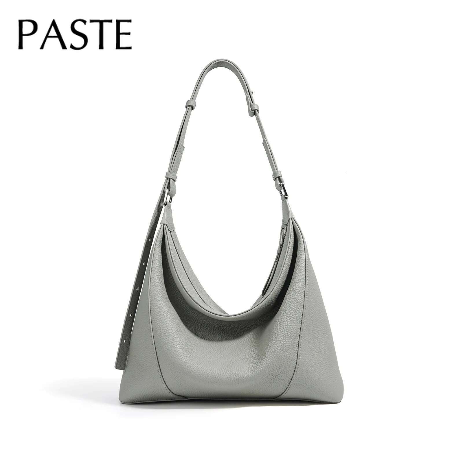 2025 Fashion Cement Grey Long Handle Hobo Tote Soft Thick Cow Leather Women Underarm Shoulder Bag Large Travel Handbag