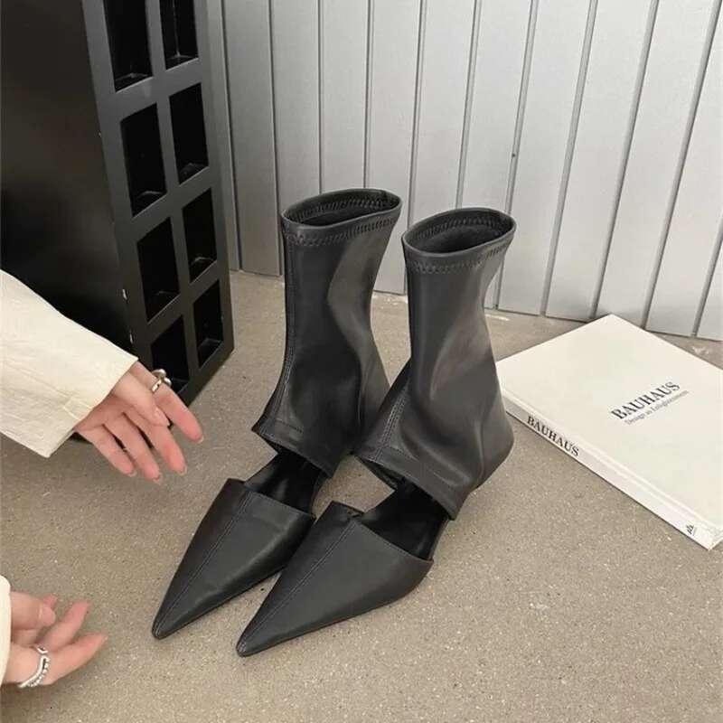 Spring New Pointed Hollowed Out Cool Sleeve Elastic Women's Boots Stiletto Fashion Shoes