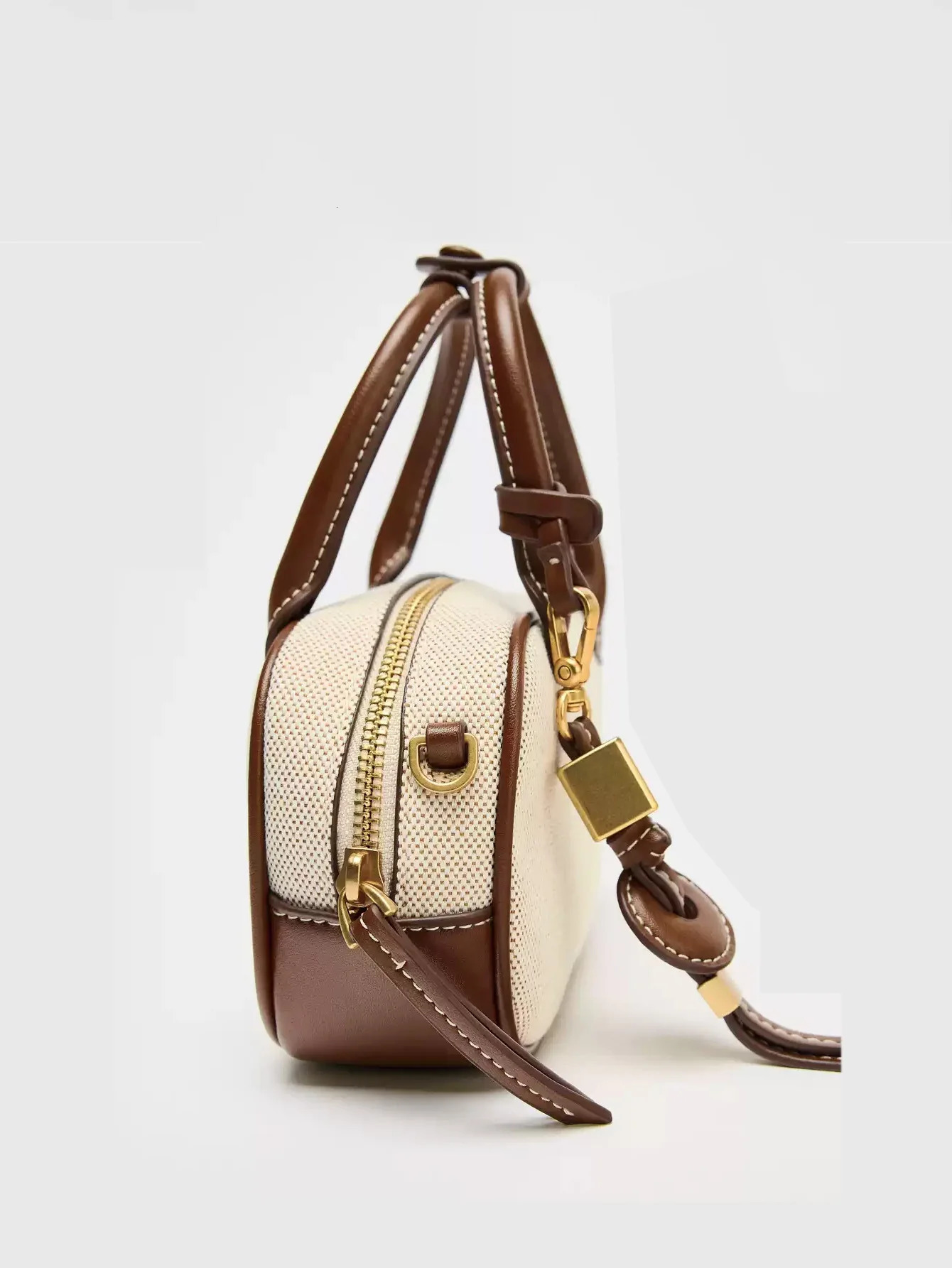 2025 niche retro colorblocking handheld small bag stylish crossbody canvas PU square singleshoulder bowling b y251110