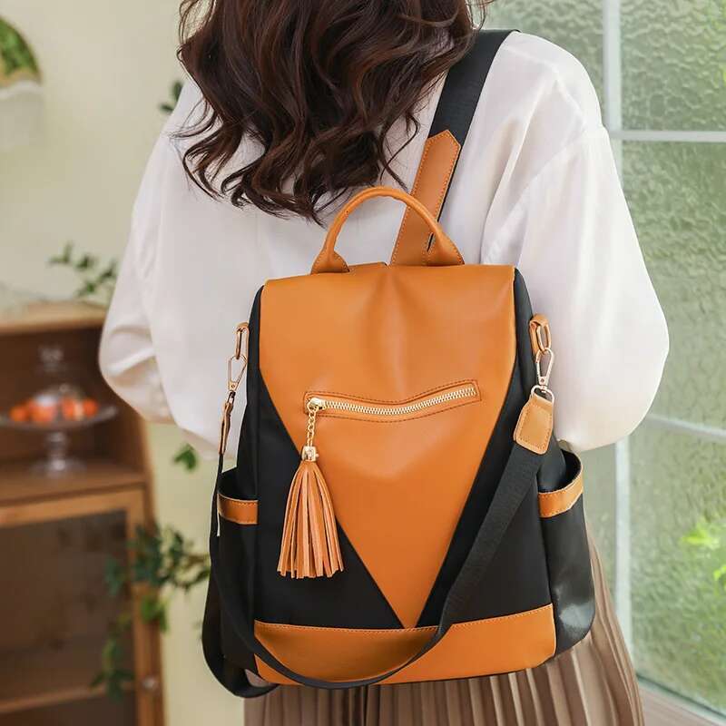 Women Casual Anti-Theft Patchwork Color Large Capacity Nylon Fabric Youth Backpack Student Travel Backpacks