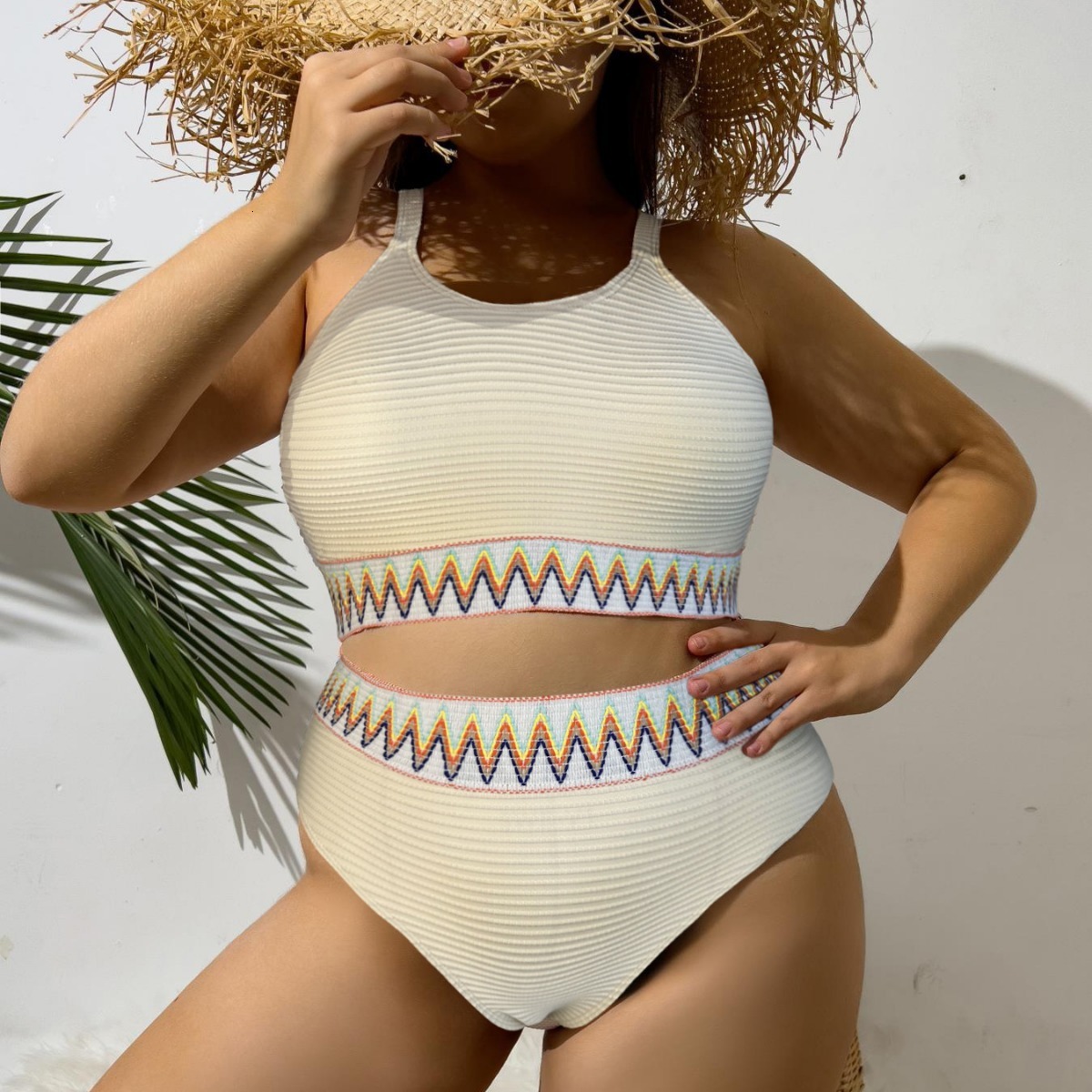 Oversized Fat Granny Split High Waist Triangle Pants Knitted Strap Conservative Women's Swimsuit Bikini
