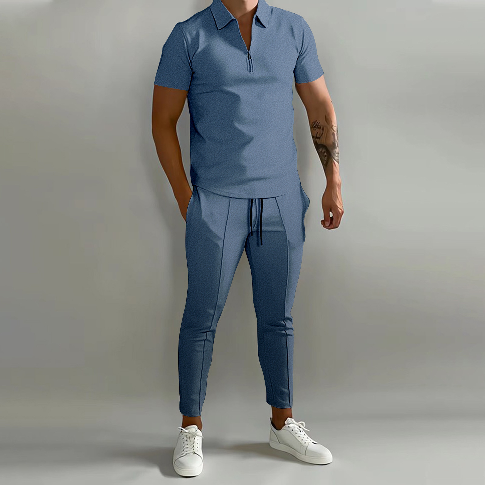 New mens 3D printed gradient short sleeved polo pants casual sports suit mens clothing