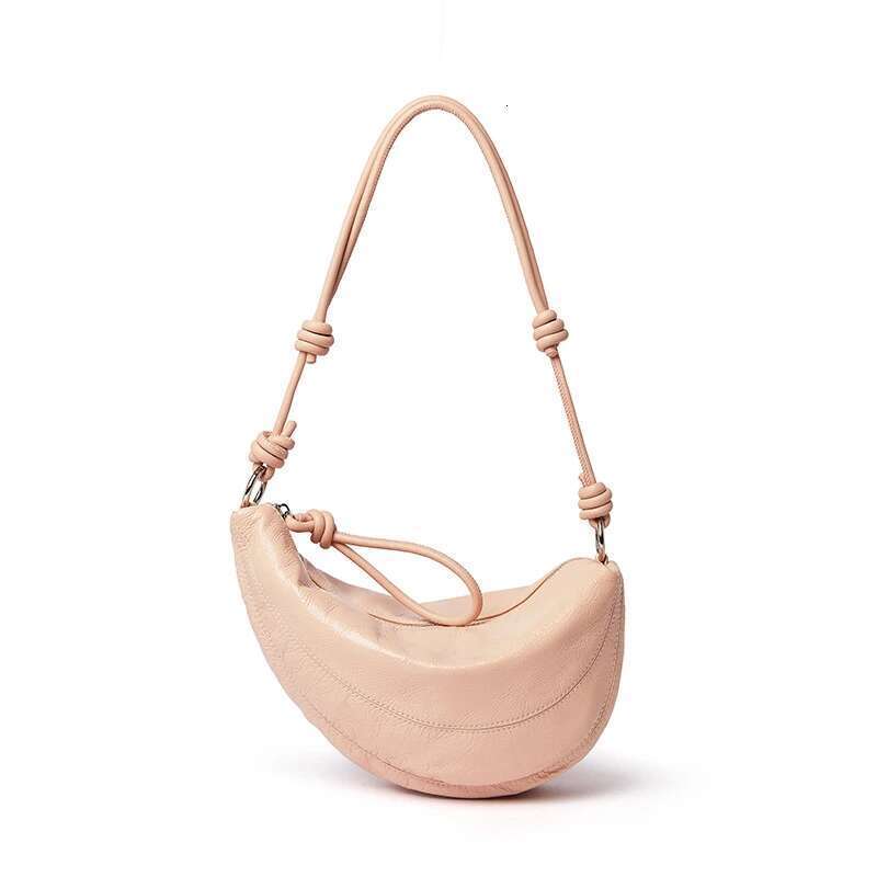Ins New Chic Half-Moon Shape Women Crossbody Sier Gold Color Genuine Cow Leather Female Shoulder Bag Rope Strap