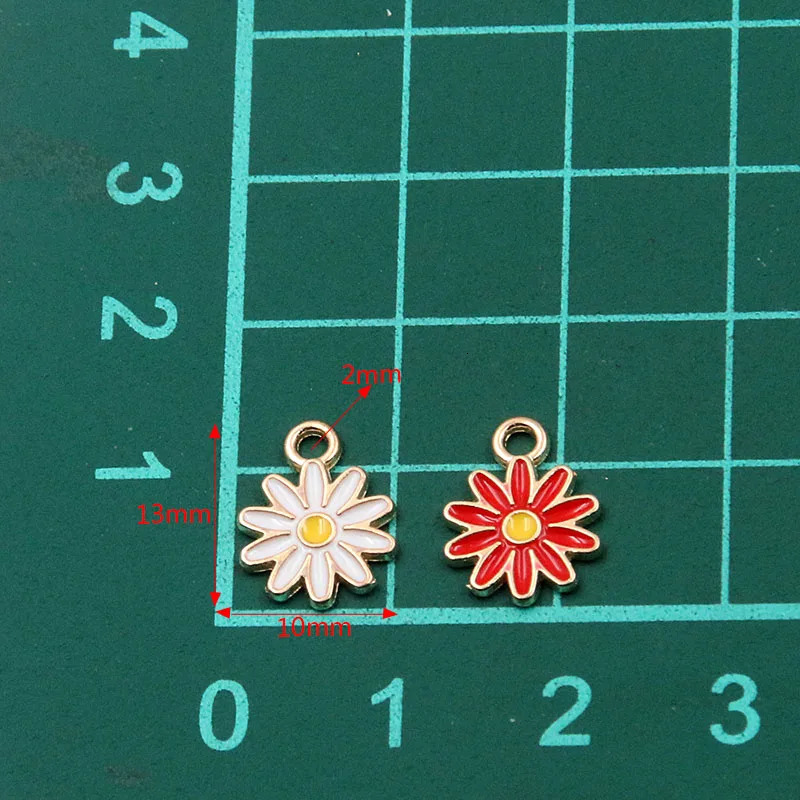 20Pcs 7Color 10x1M alloy metal drip oil colored lock daisy charm flower plant pendant for DIY bracelet necklace jewelry making 250325