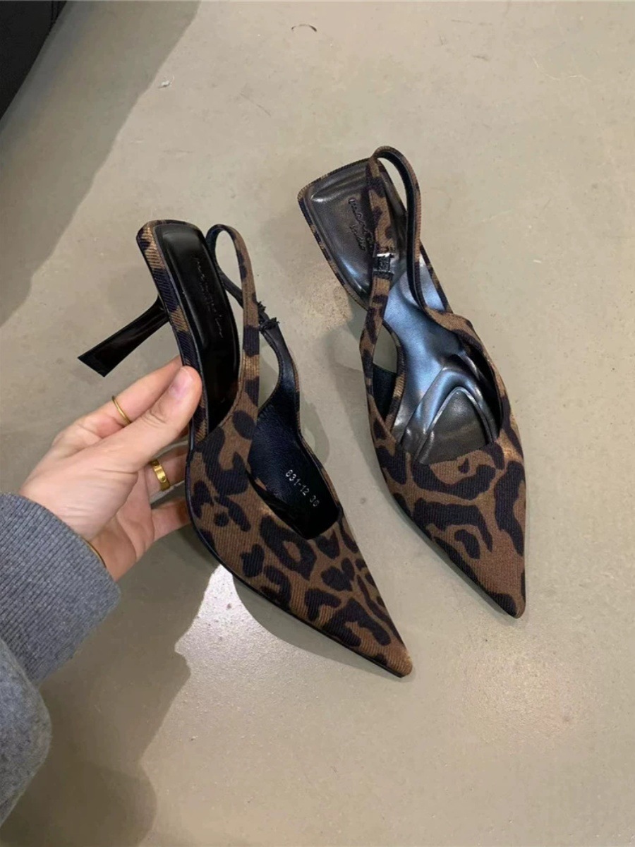 New 2025 Women fashion high-end sexy high heels leopard print retro elegant slim heel pointed sandals classic trend party banquets daily