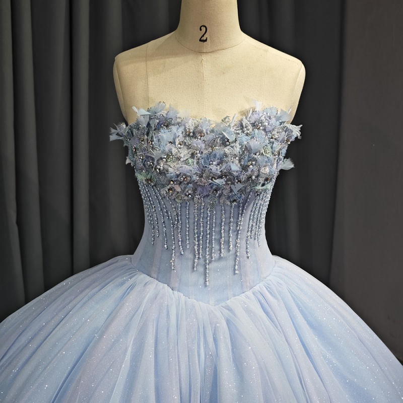 Sky Blue Shiny Princess Quinceanera Dresses Off Shoulder Beading Crystal Applique Tull Sweet 16 Dress Ball Gown Vestidos 15 De Anos