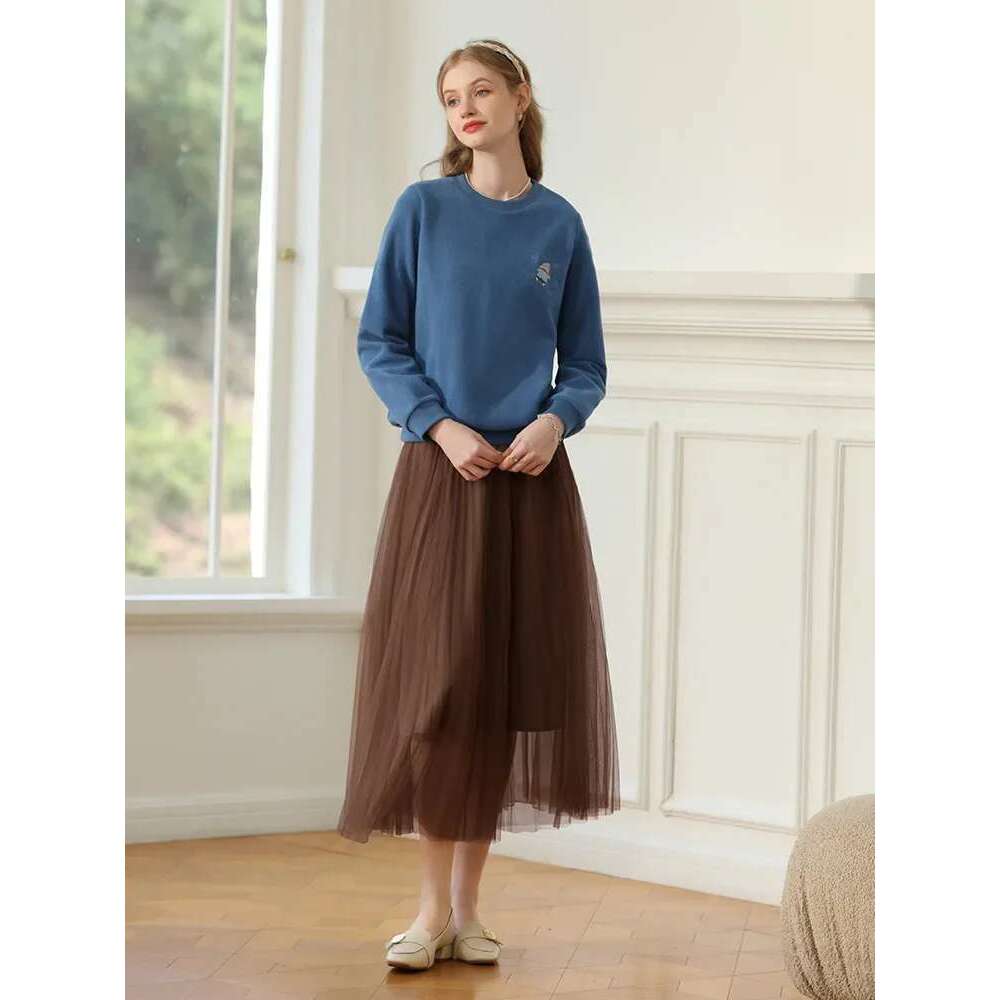Women's Hoodies Winter New Loose Knit Ribbed Trendy Crewneck Embroidery Plus Wool Thick Pullovers