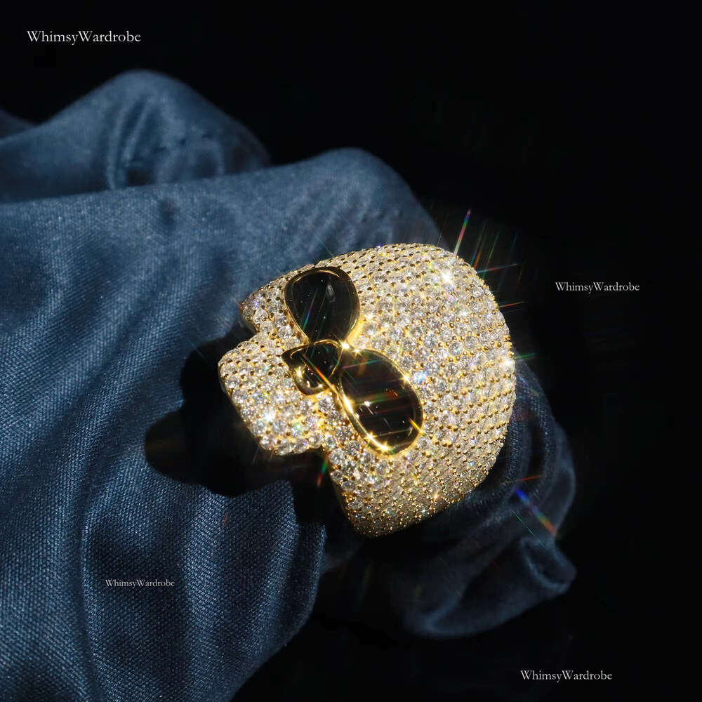 Personalized Iced Out Skelton Sier and VVS1 Moissanite Ready to Ship Customized HipHop Rings Print Inner Mark