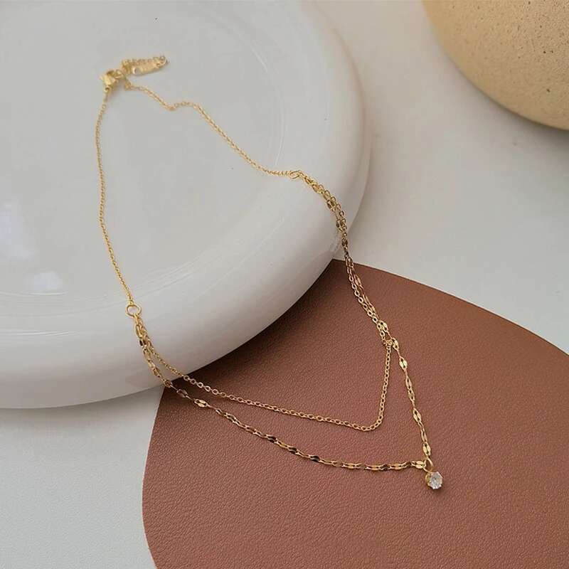 New Sier for Women Gold Double Layer Zircon Star Pendant Necklace Delicate Chain Charm Elegant Fine Jewelry