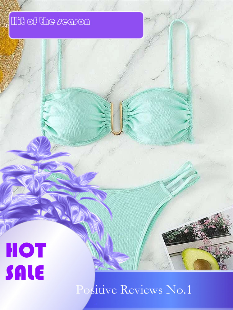 Dongdumaoyi Push Up Bikini Micro Bikinis Set New Womens U Wire Cut Out High Waist Swimsuit Solid Bathing Suit Biquini Swimming Suits
