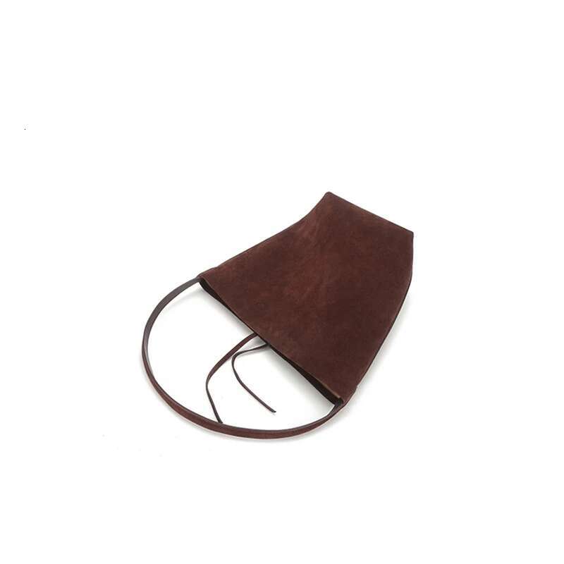 Donna-In Suede Tote Bag Genuine Cow Leather Casual Shoulder Bucket Bags For Women Middle Size 27Cm Coffee