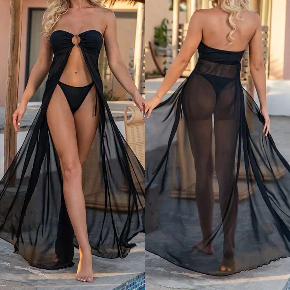 2023 Black Mesh Skirt Swimsuit Women 2 Piece Bikini Strapless Backless Thong Bathing Suit Hot Girl Style Summer Beach Swimwear