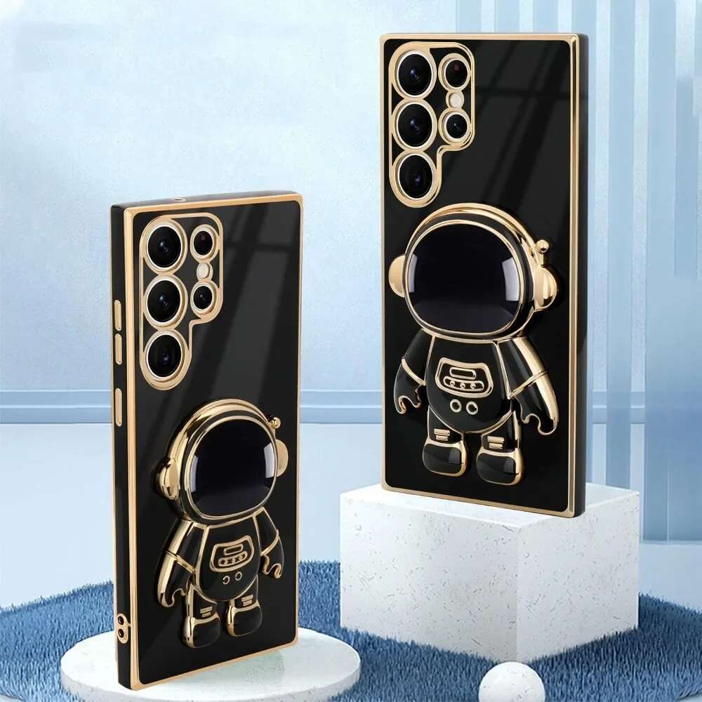 Astronaut Stand case for Samsung Galaxy S21 S22 S23 S24 S25 FE Ultra Plus Slim Fit Soft Shockproof Electroplated Cover